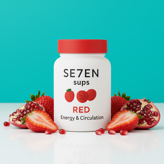 Red – Energy & Circulation → Aardbei + Granaatappel